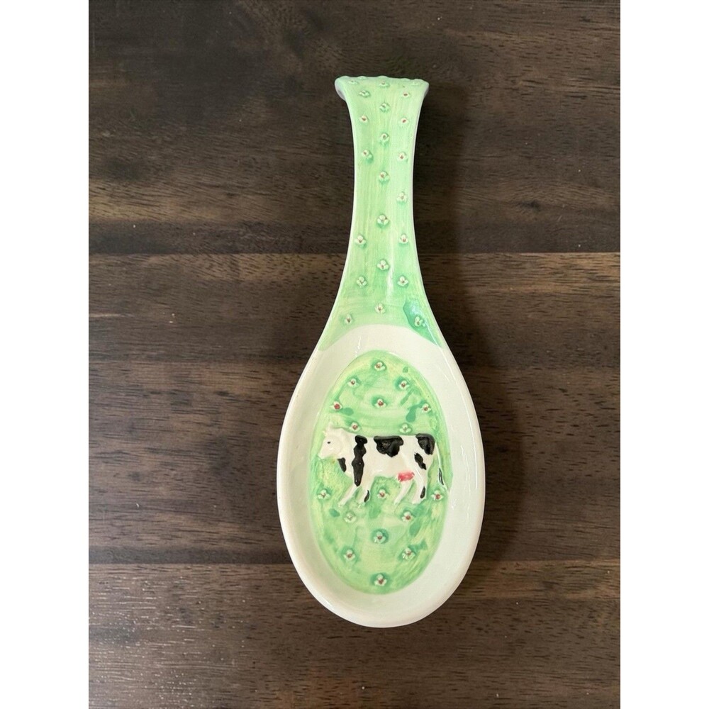 Vtg Green Ware Andrea West For Sigma Cow Spoon Rest 1982 Farmhouse Cottage Core